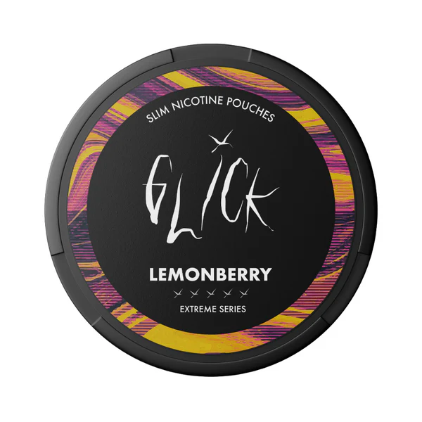 Glick Lemonberry Nicotine Pouches - Extreme Series Bolsitas de nicotina Limón y Fresa – Serie Extreme. 20 bolsitas de 0,5 g (10 g), sin tabaco, formato slim y un refrescante sabor a limón y fresa.